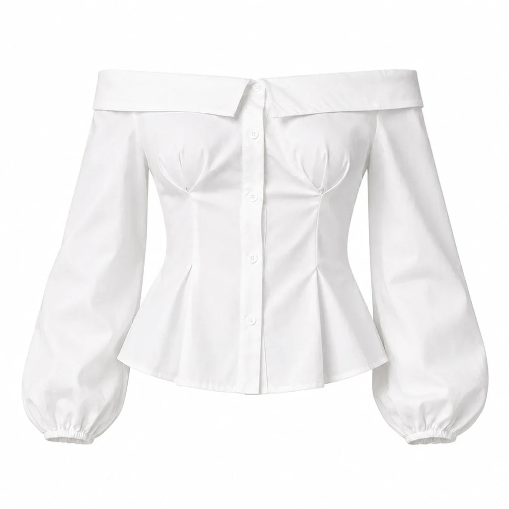 Off-Shoulder Button Blouse WHD0606588
