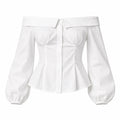 Off-Shoulder Button Blouse WHD0606588