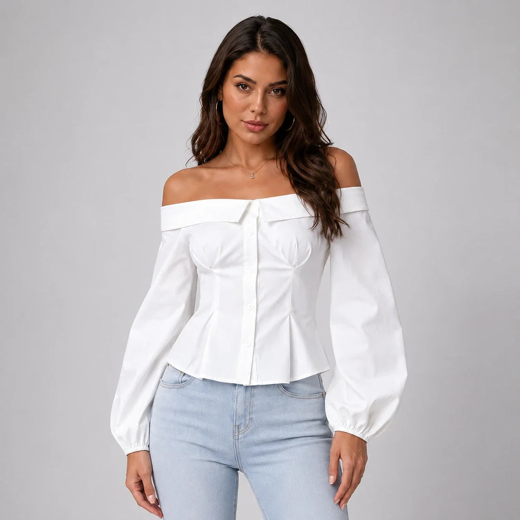 Off-Shoulder Button Blouse WHD0606588