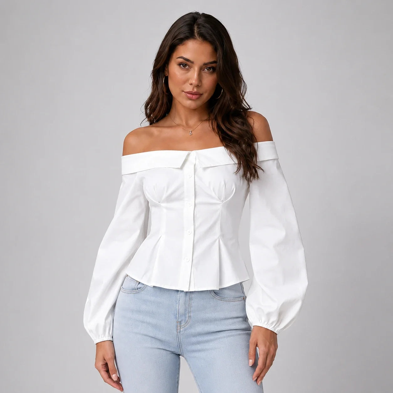 Off-Shoulder Button Blouse WHD0606588