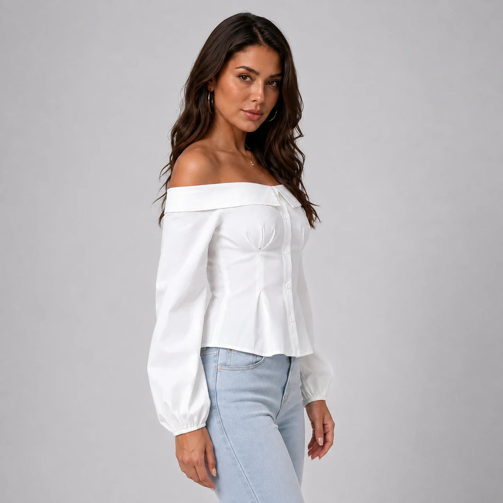 Off-Shoulder Button Blouse WHD0606588