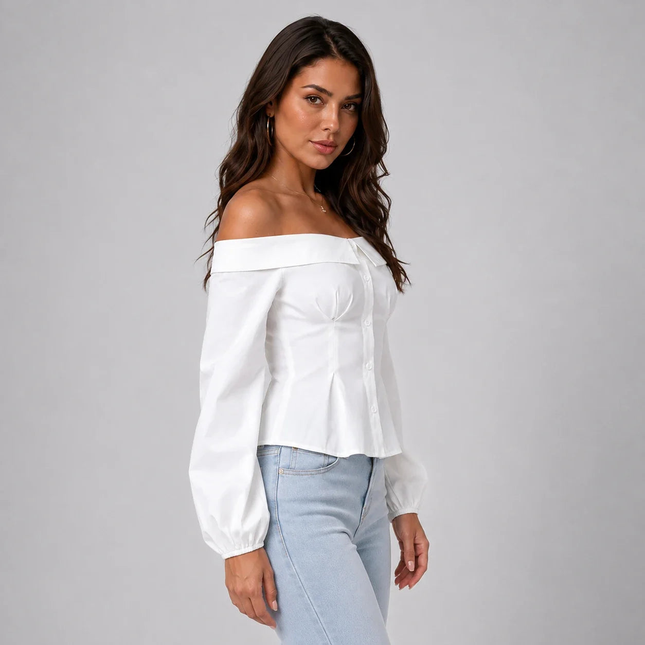 Off-Shoulder Button Blouse WHD0606588