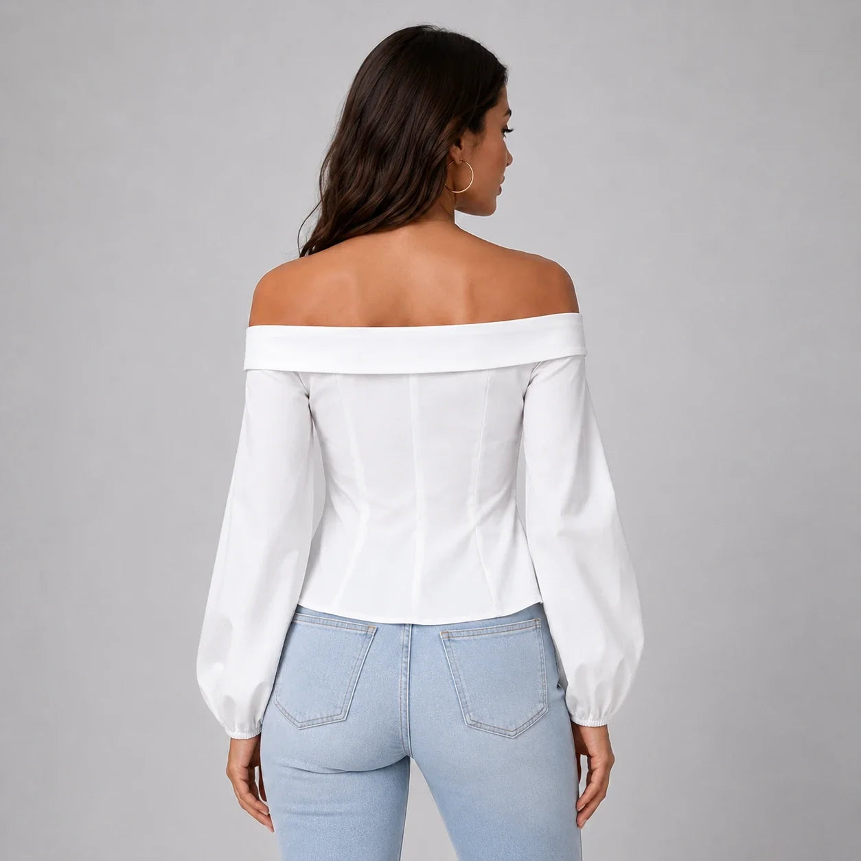 Off-Shoulder Button Blouse WHD0606588