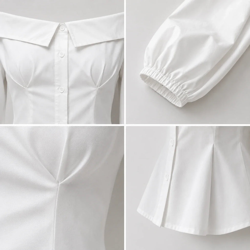 Off-Shoulder Button Blouse WHD0606588