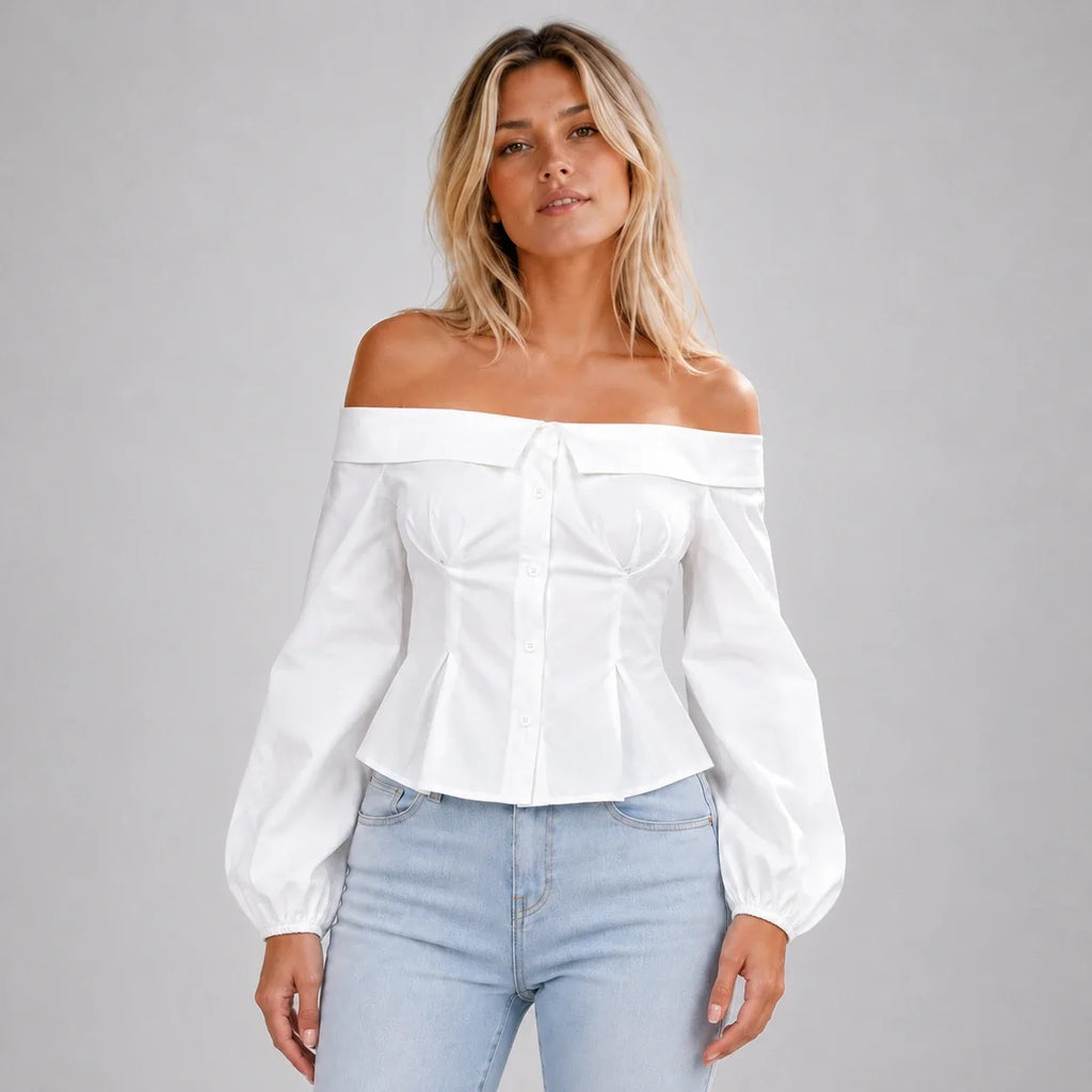 Off-Shoulder Button Blouse WHD0606588