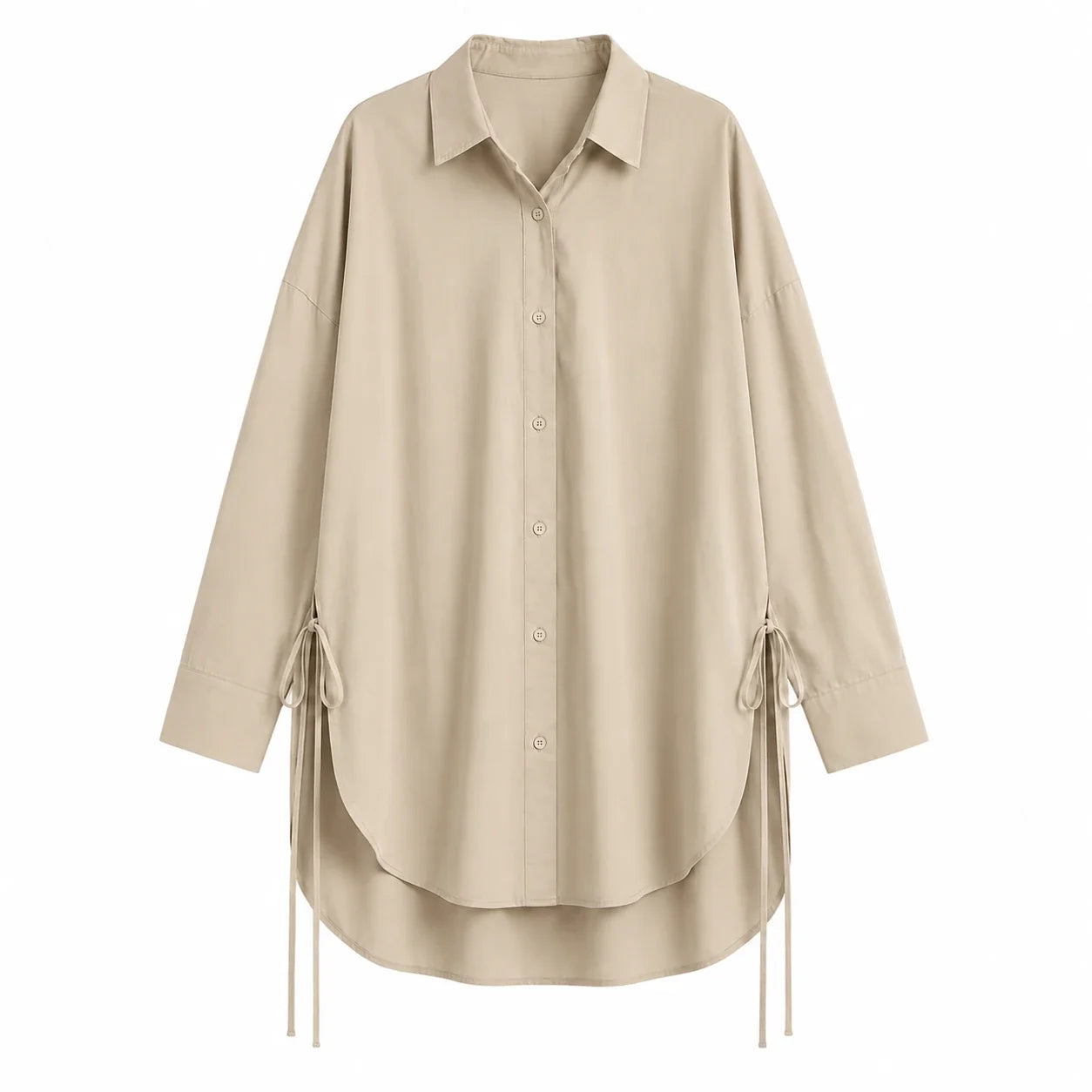 Oversized Side-Tie Button-Up Shirt WHD0606589