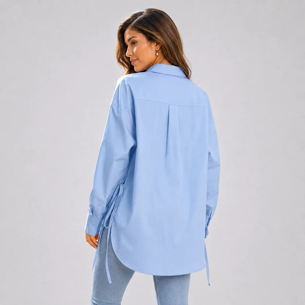 Oversized Side-Tie Button-Up Shirt WHD0606589