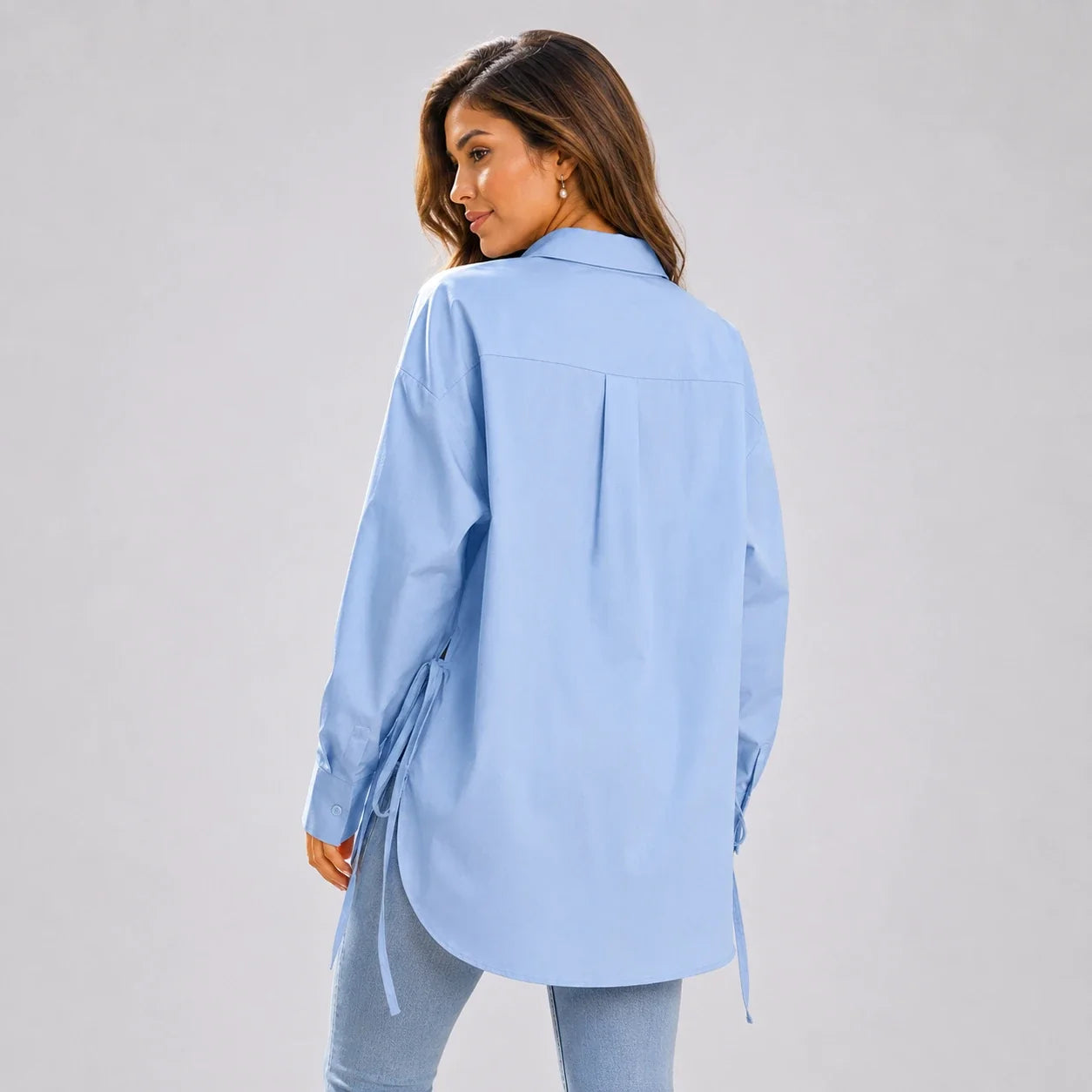 Oversized Side-Tie Button-Up Shirt WHD0606589