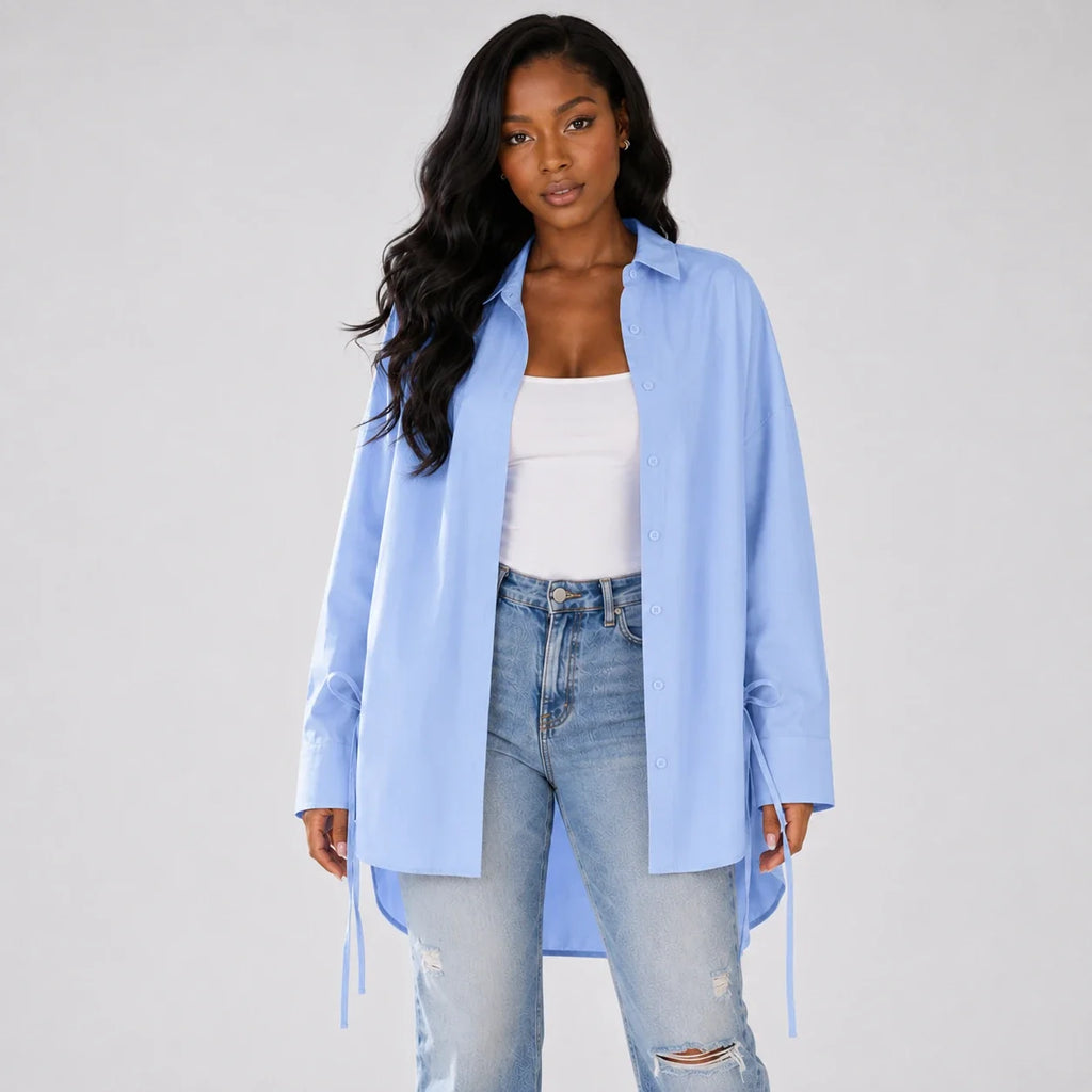 Oversized Side-Tie Button-Up Shirt WHD0606589