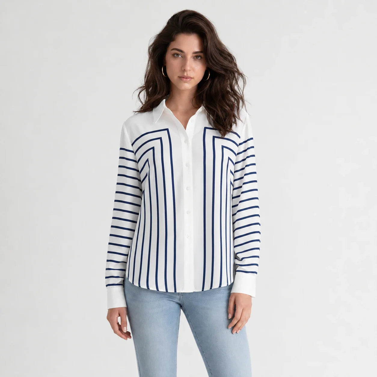 Geometric Stripe Button Shirt WHD0606590