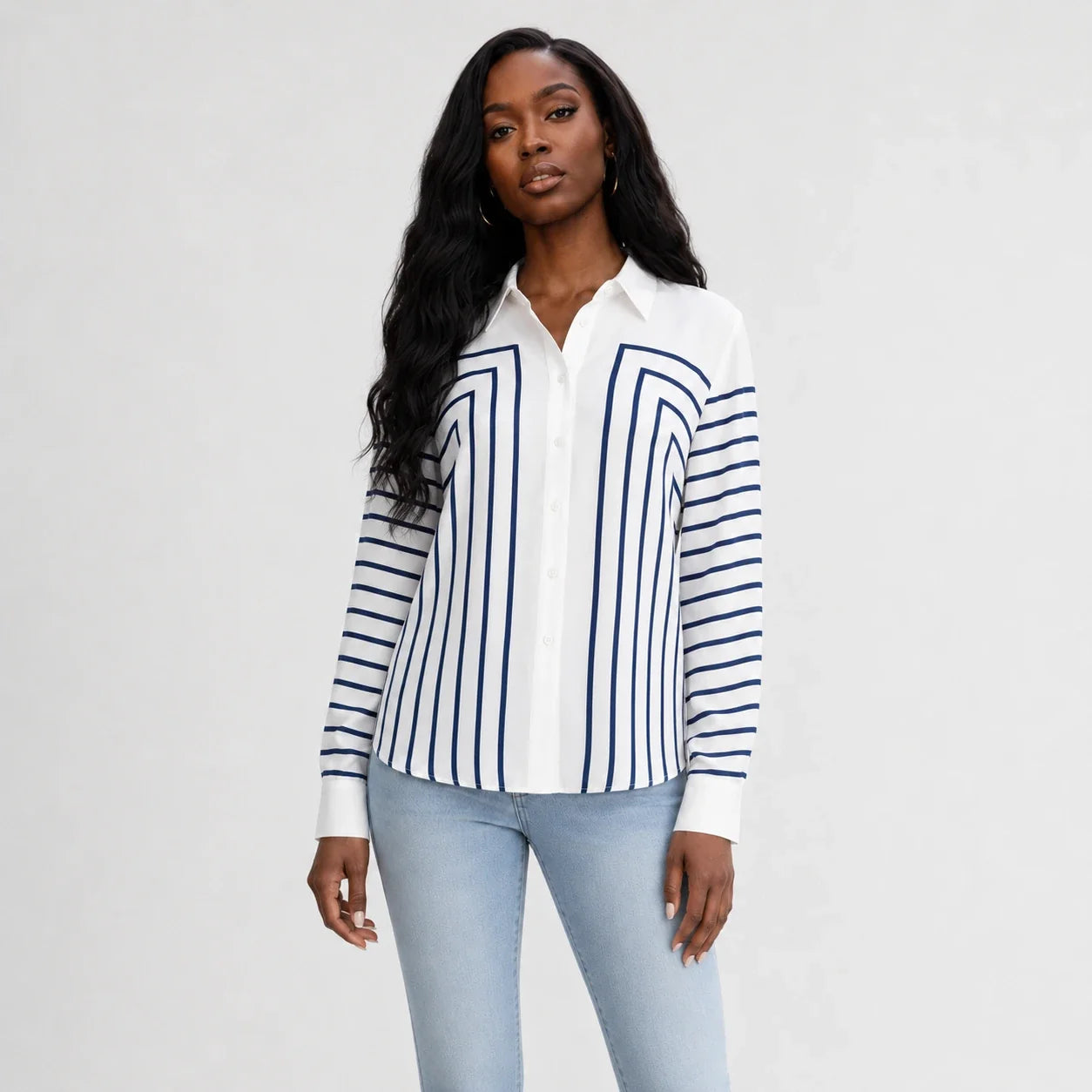 Geometric Stripe Button Shirt WHD0606590