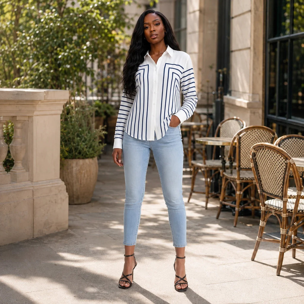 Geometric Stripe Button Shirt WHD0606590