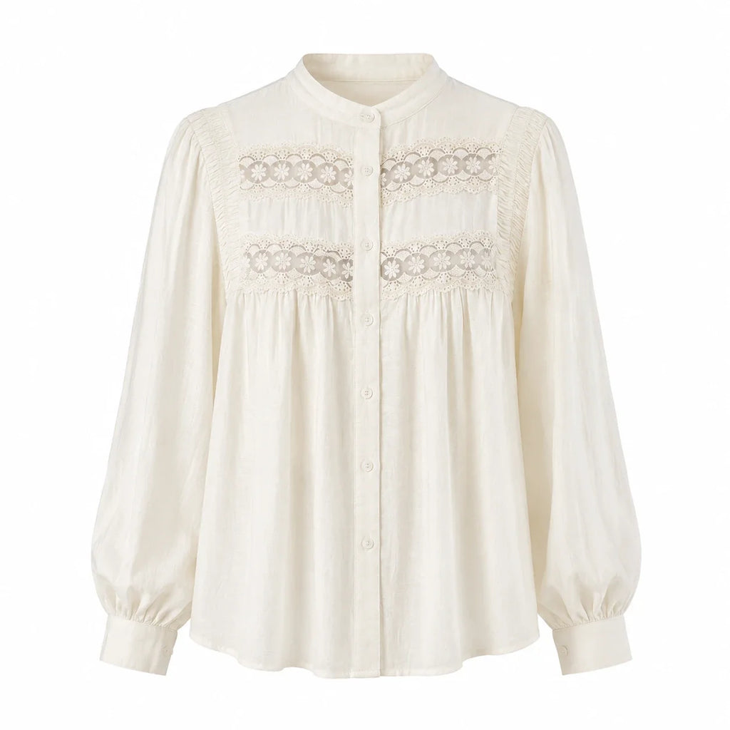 Lace Panel Button Blouse WHD0606591