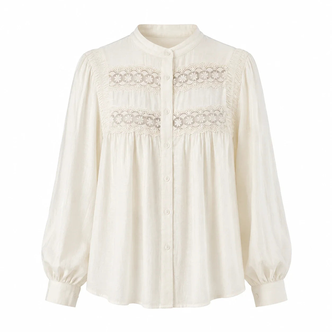 Lace Panel Button Blouse WHD0606591