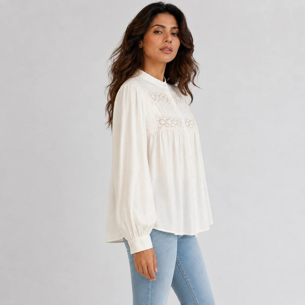Lace Panel Button Blouse WHD0606591