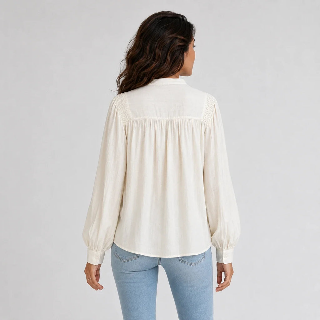 Lace Panel Button Blouse WHD0606591