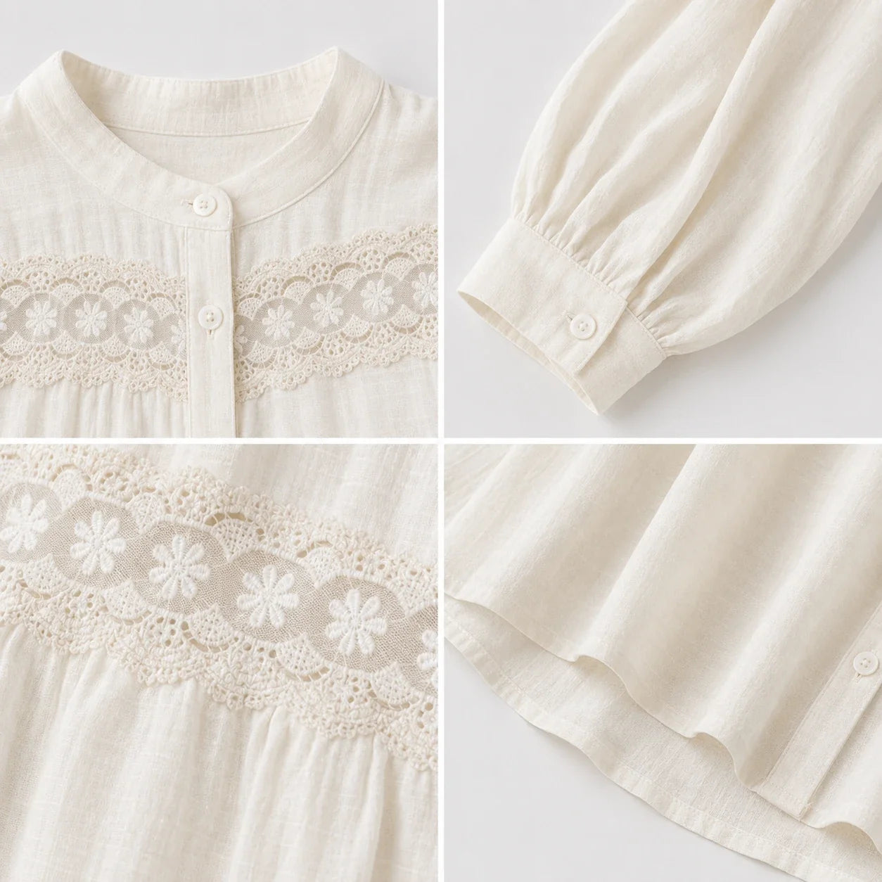 Lace Panel Button Blouse WHD0606591