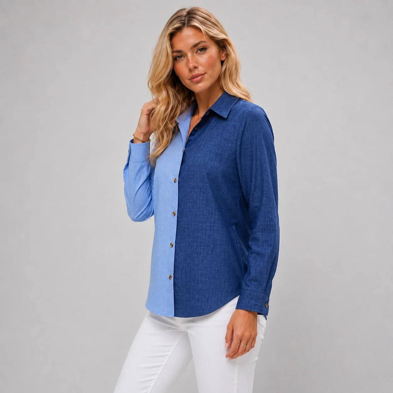 Color Block Button Shirt WHD0606593