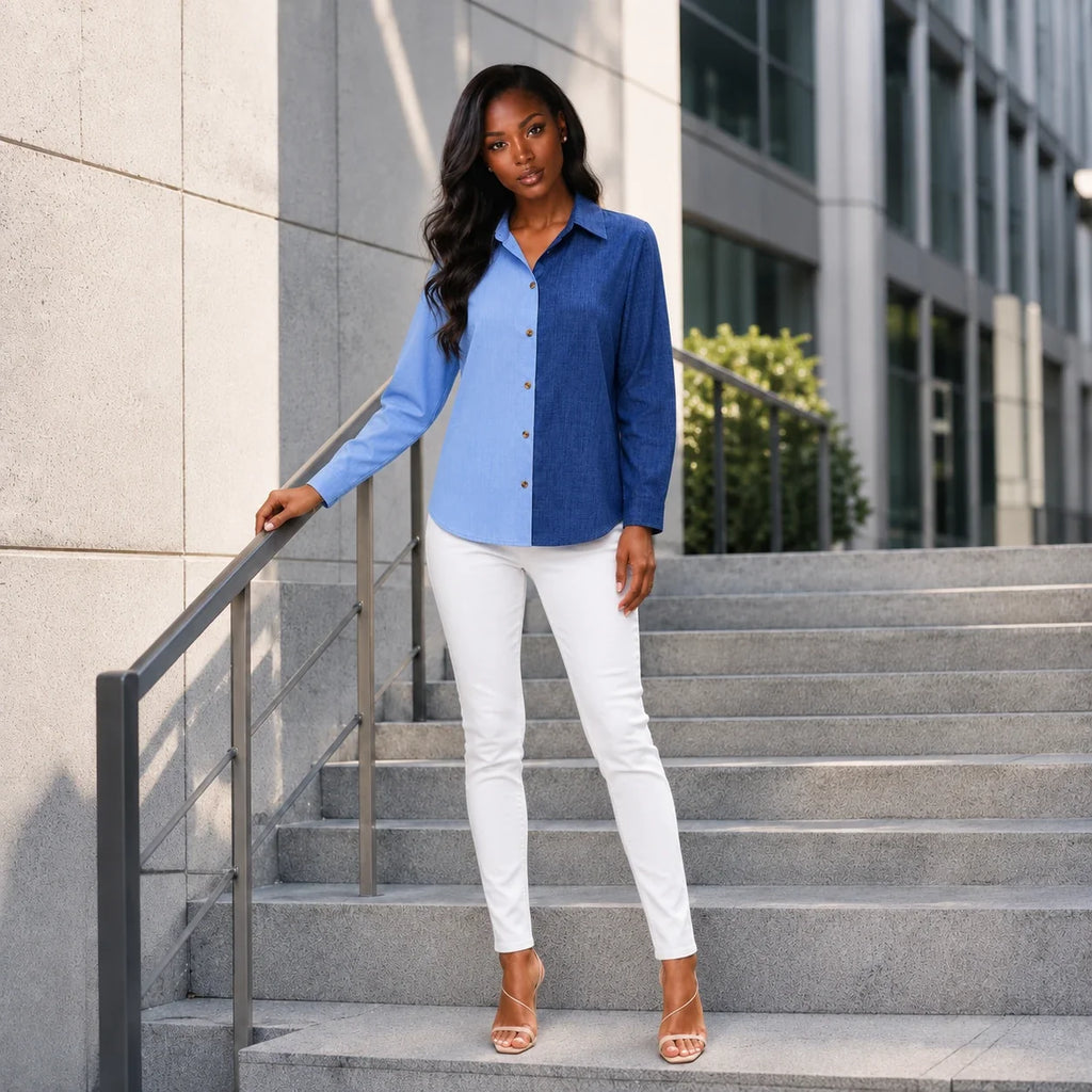 Color Block Button Shirt WHD0606593