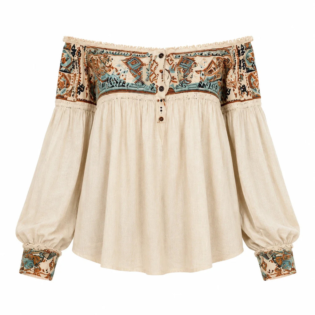 Boho Off-Shoulder Printed Blouse WHD0606594