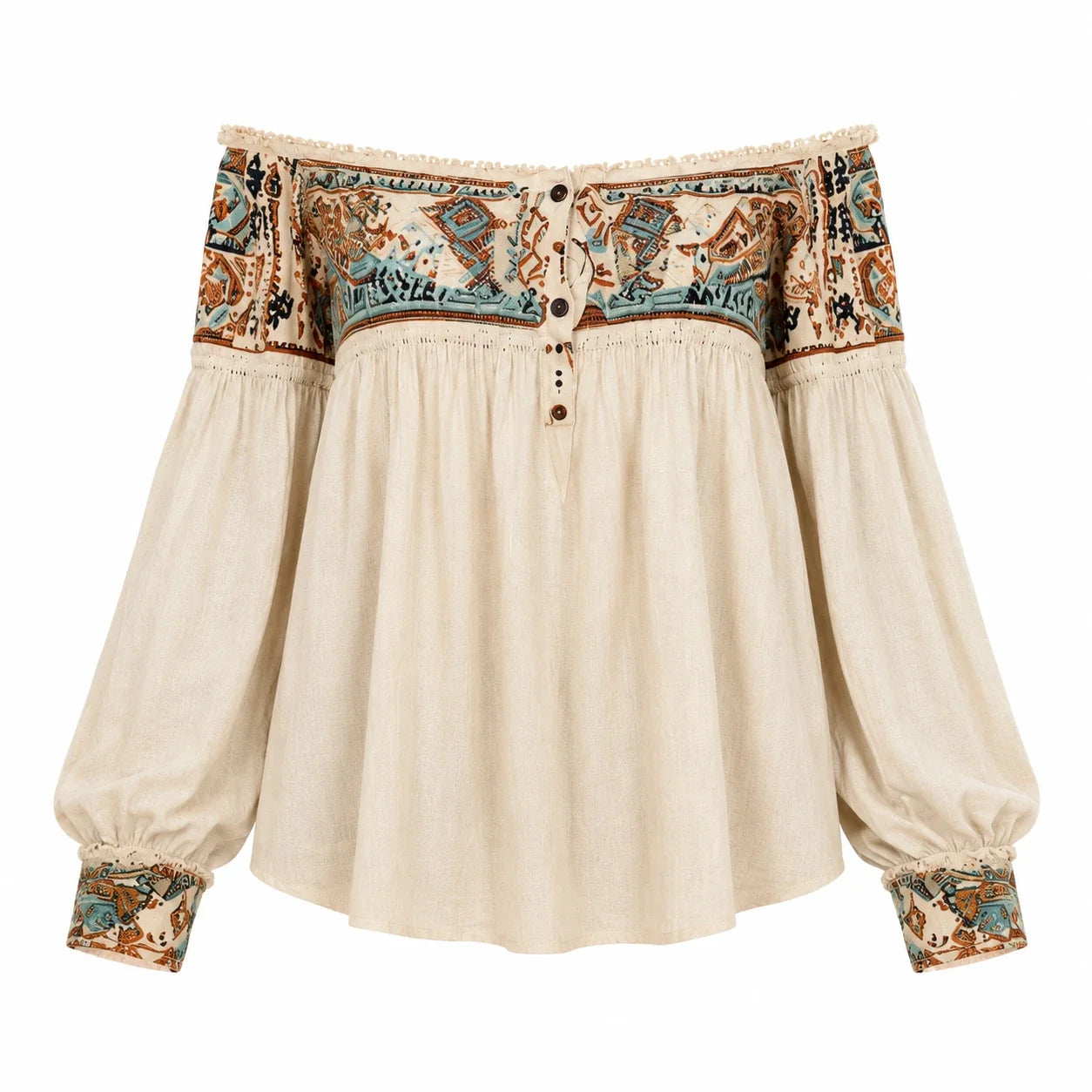 Boho Off-Shoulder Printed Blouse WHD0606594