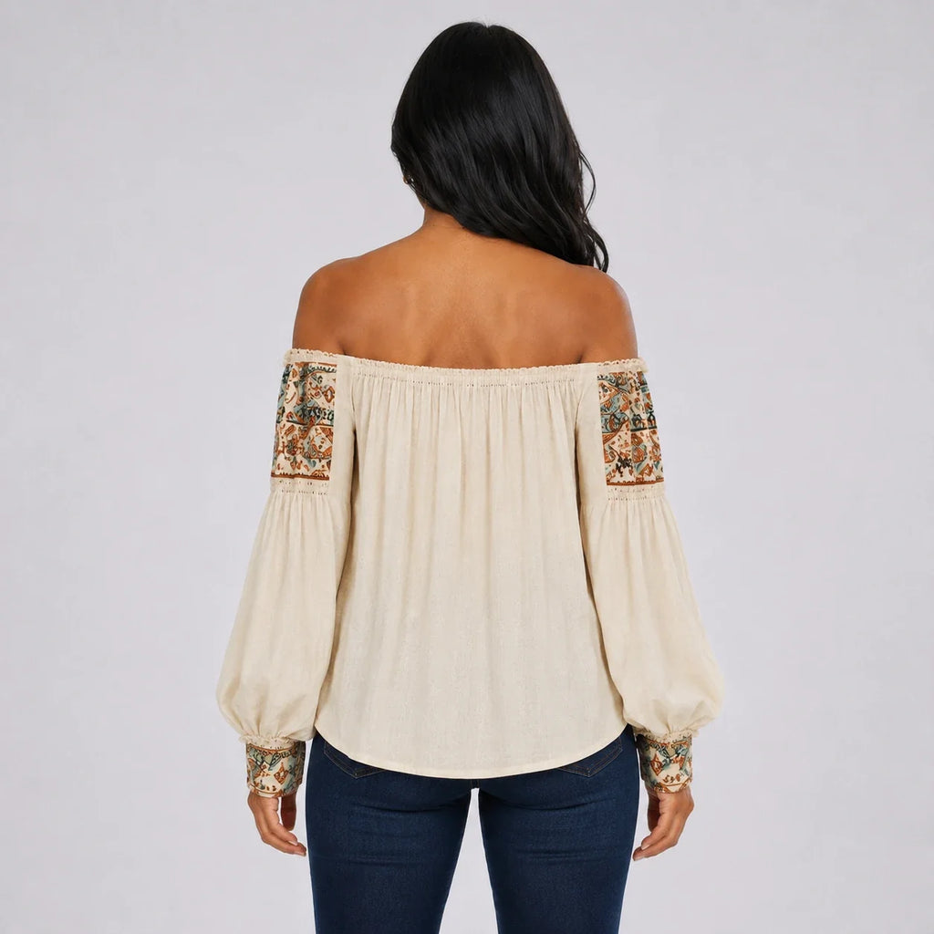 Boho Off-Shoulder Printed Blouse WHD0606594