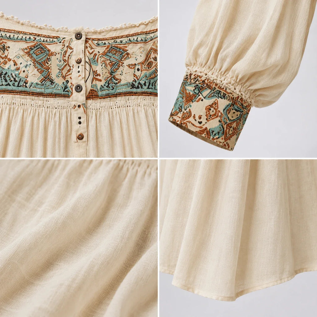 Boho Off-Shoulder Printed Blouse WHD0606594