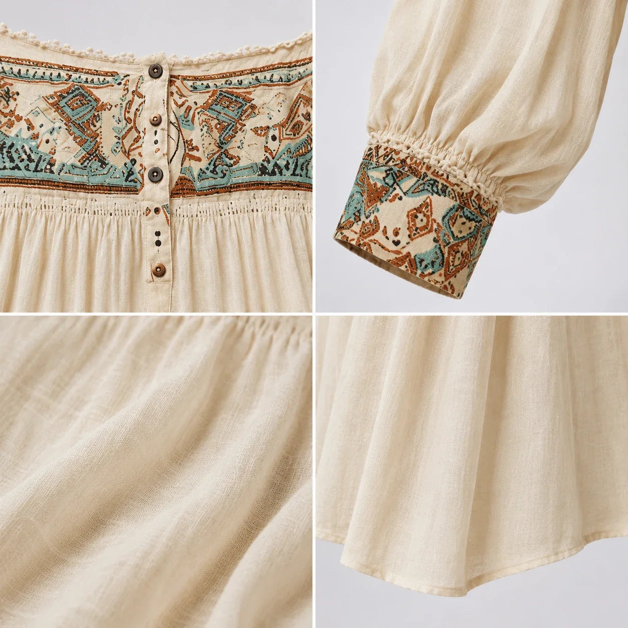 Boho Off-Shoulder Printed Blouse WHD0606594