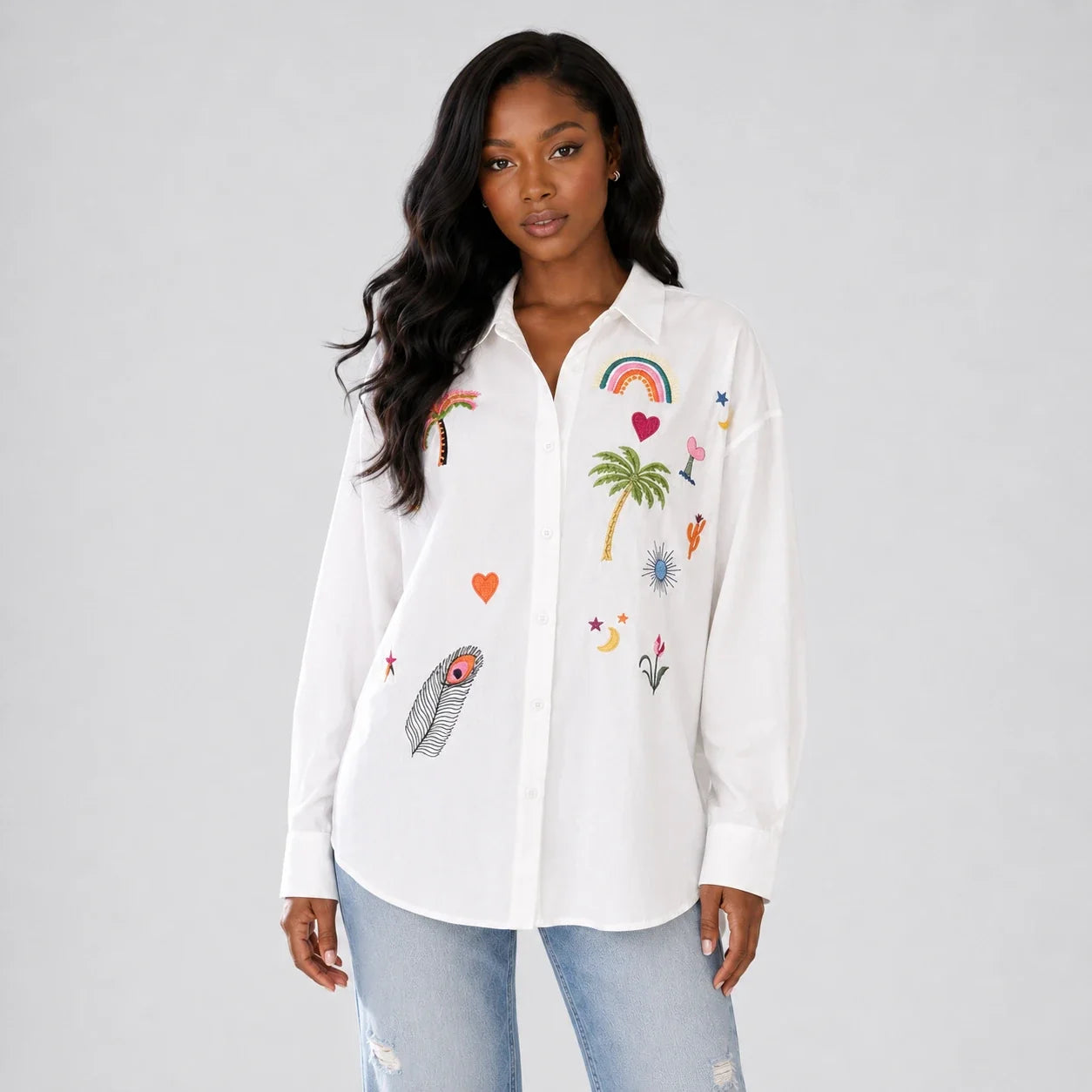 Embroidered Button Front Shirt WHD0606595