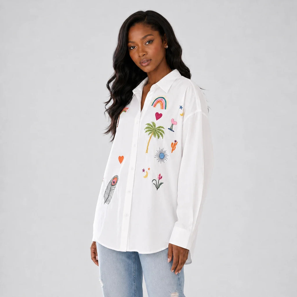 Embroidered Button Front Shirt WHD0606595