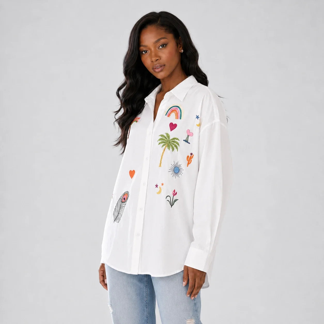 Embroidered Button Front Shirt WHD0606595