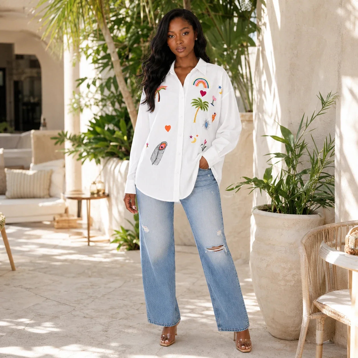 Embroidered Button Front Shirt WHD0606595