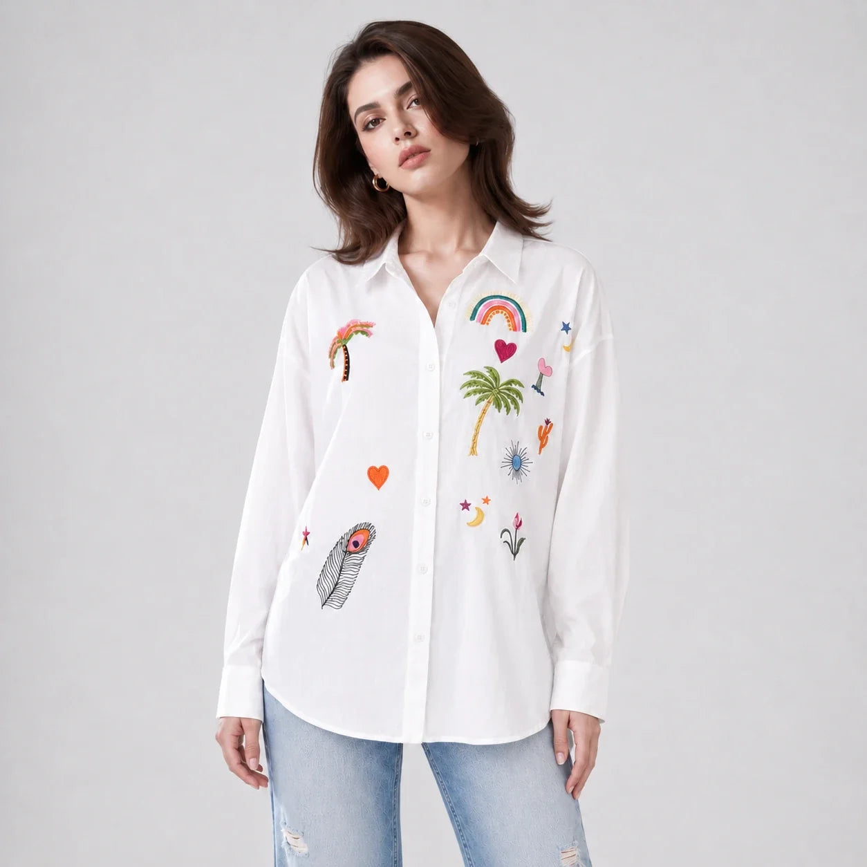 Embroidered Button Front Shirt WHD0606595