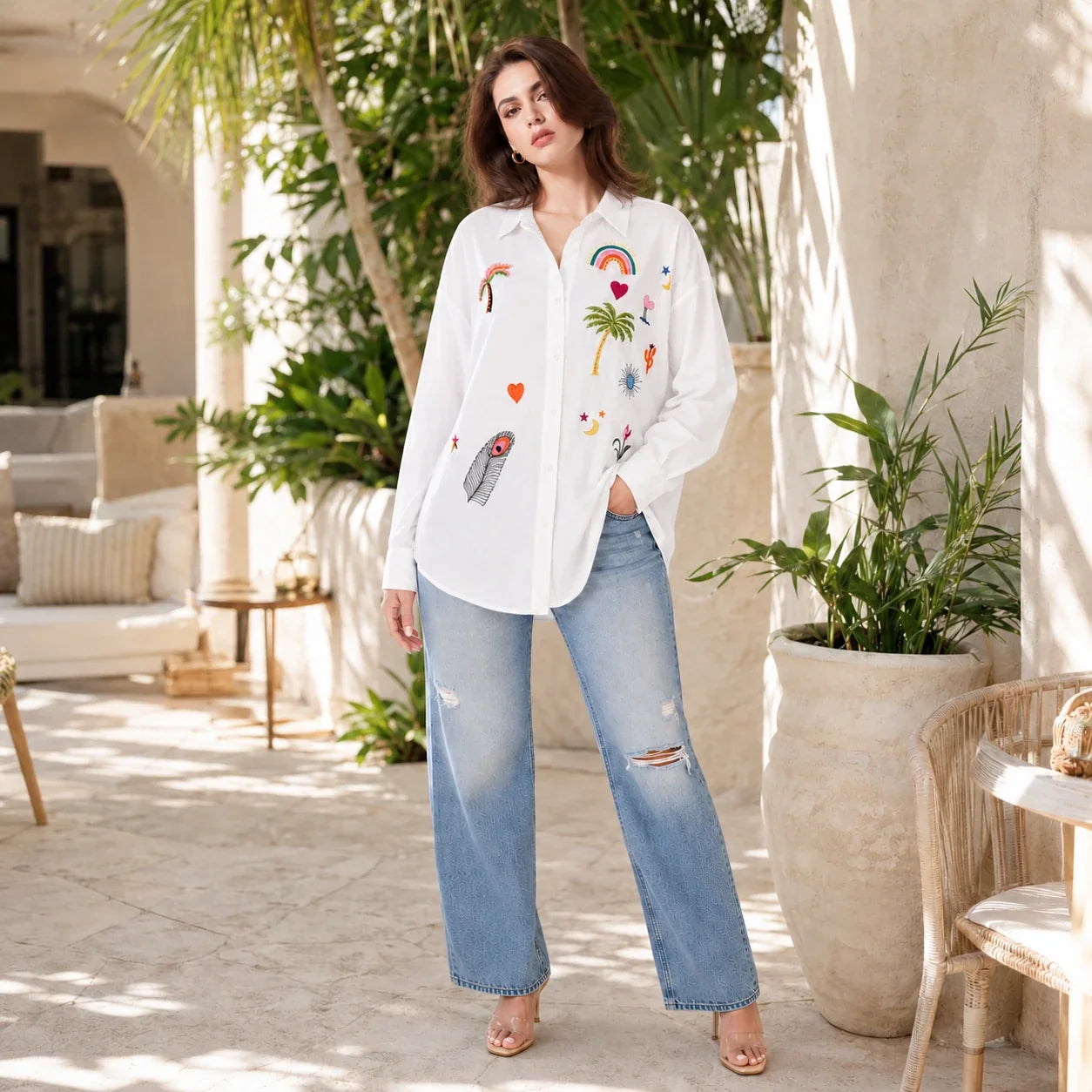 Embroidered Button Front Shirt WHD0606595