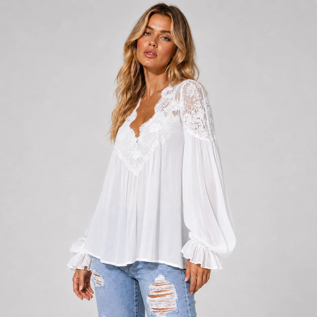 Lace V-Neck Blouse WHD0606596