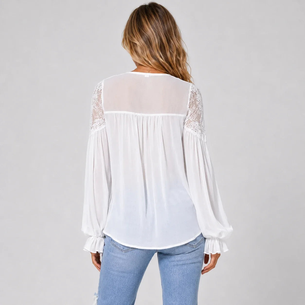 Lace V-Neck Blouse WHD0606596