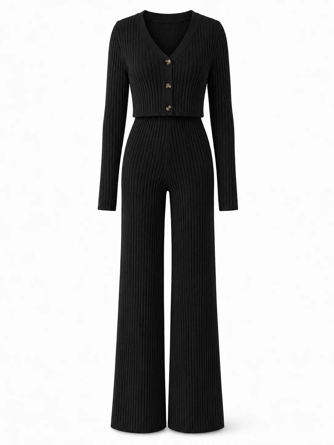 Ribbed Knit Wide Leg Set WHD0606597