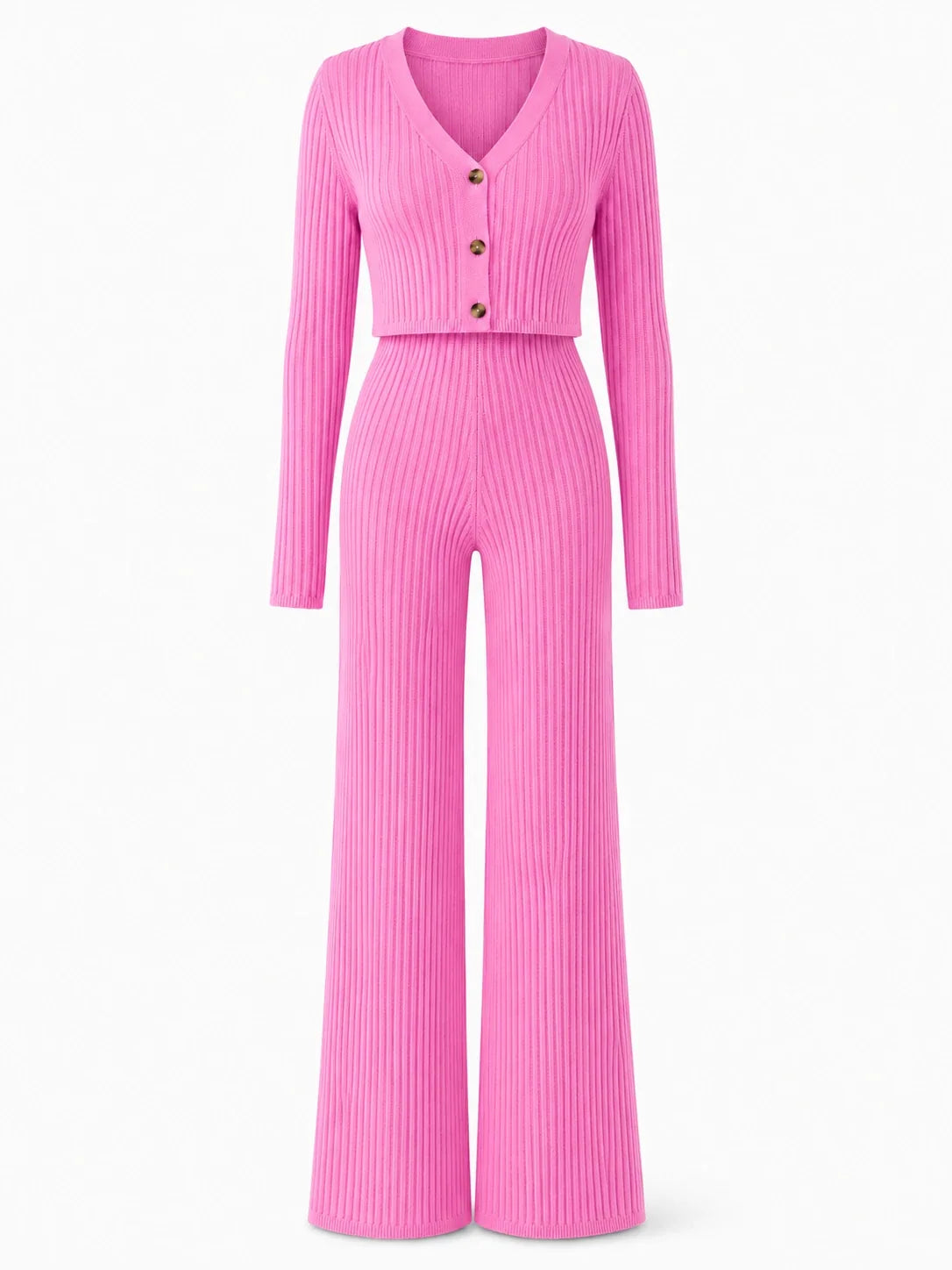 Ribbed Knit Wide Leg Set WHD0606597