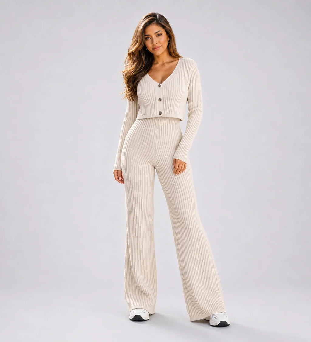 Ribbed Knit Wide Leg Set WHD0606597