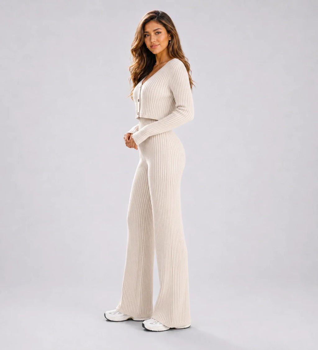 Ribbed Knit Wide Leg Set WHD0606597