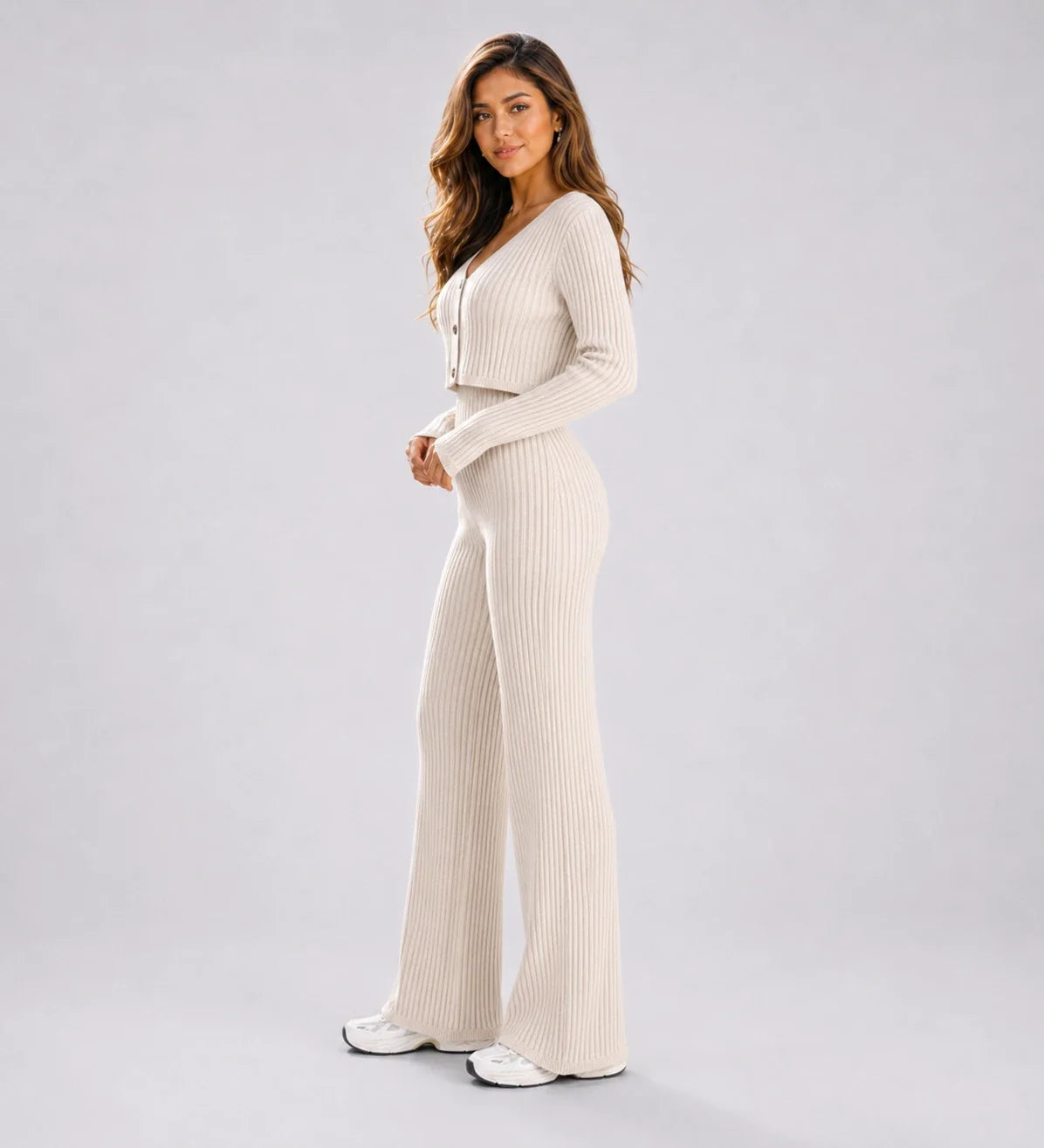 Ribbed Knit Wide Leg Set WHD0606597