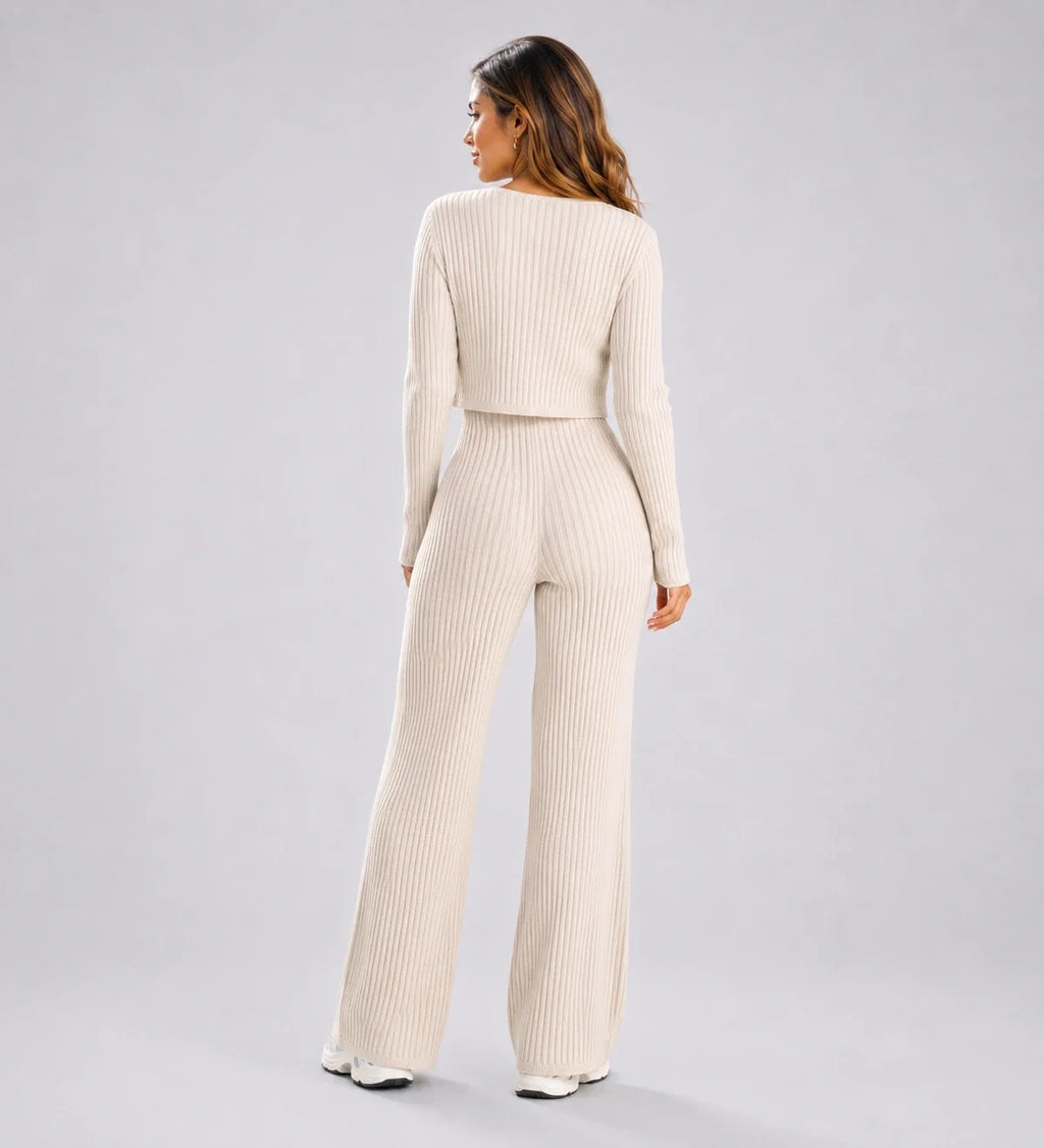 Ribbed Knit Wide Leg Set WHD0606597