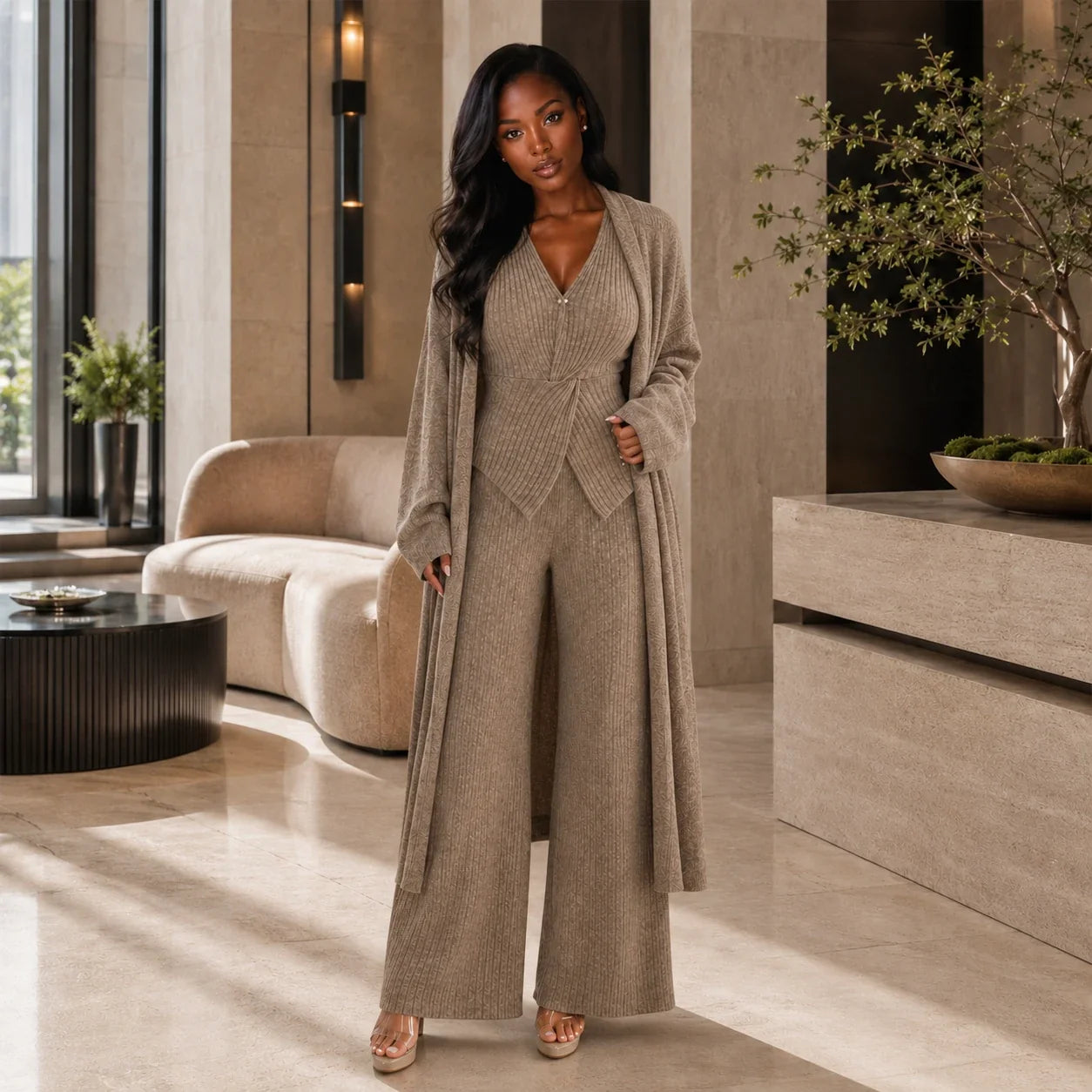 Ribbed Knit Three Piece Set WHD0606599