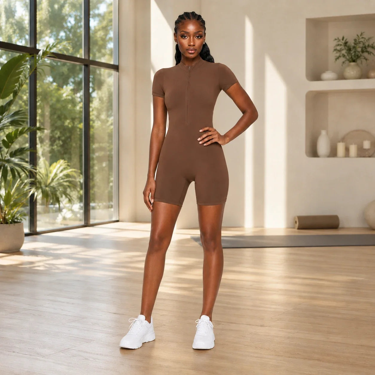 Short Sleeve Zip Romper WHD0606619