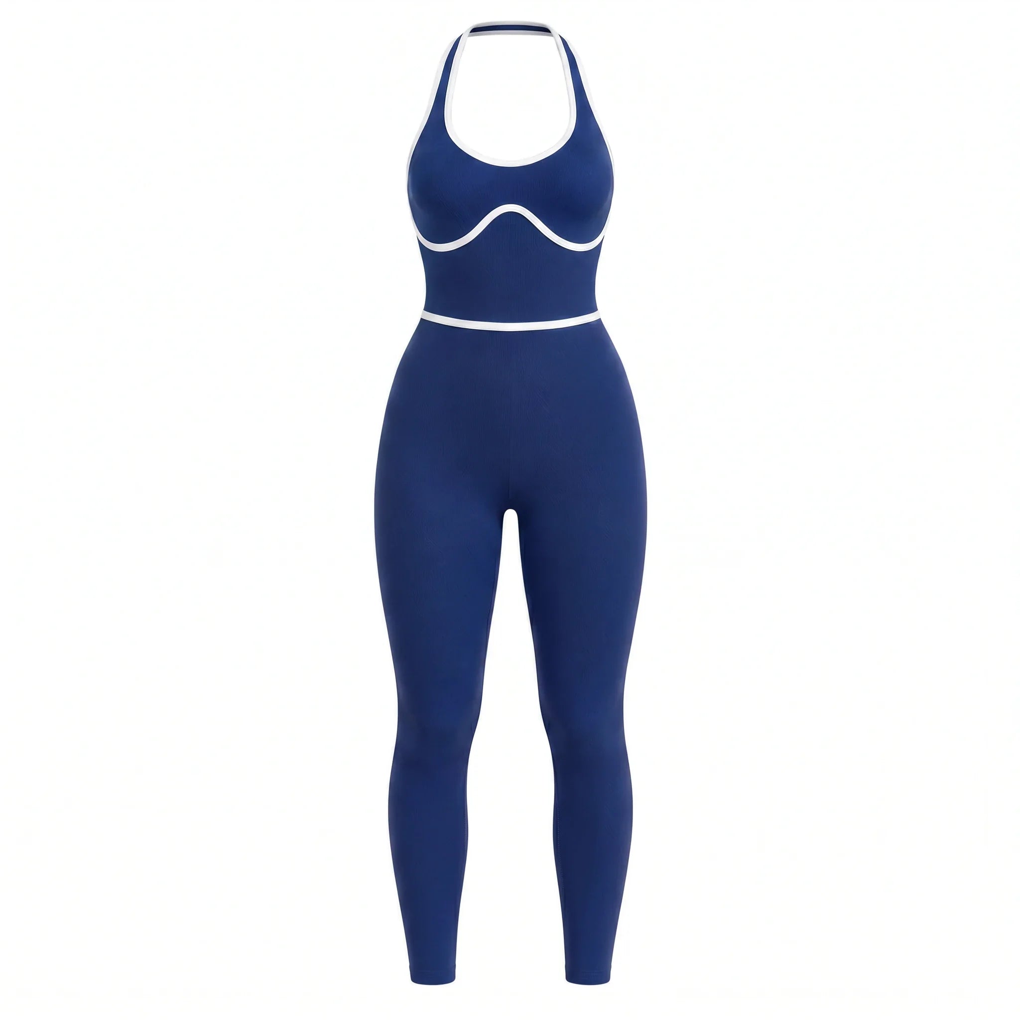 Contrast Trim Backless Active Jumpsuit WHD0606629