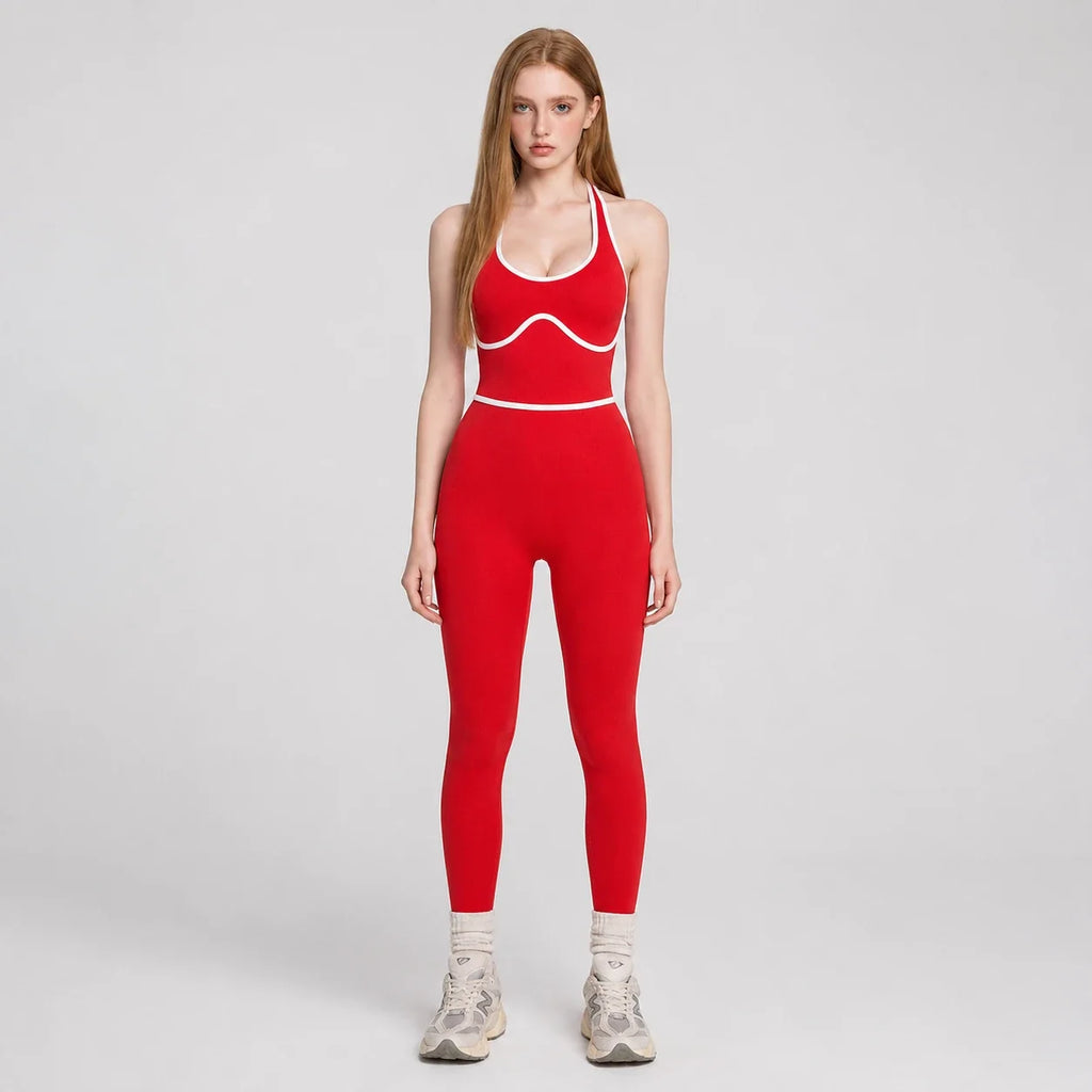 Contrast Trim Backless Active Jumpsuit WHD0606629