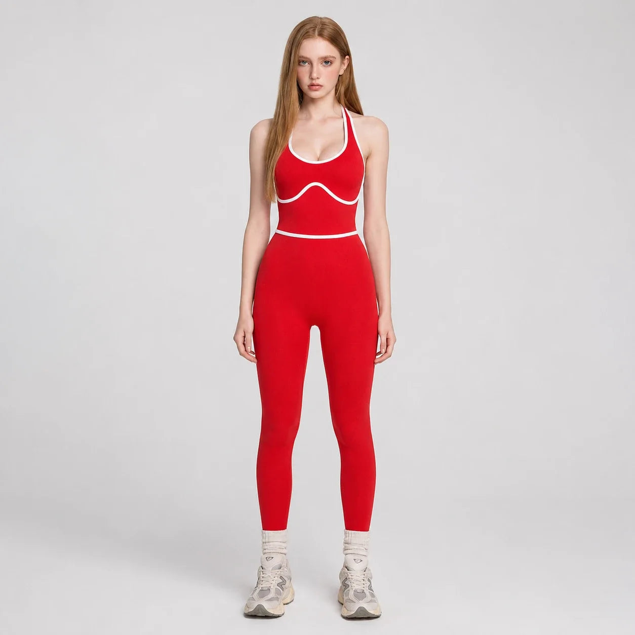 Contrast Trim Backless Active Jumpsuit WHD0606629