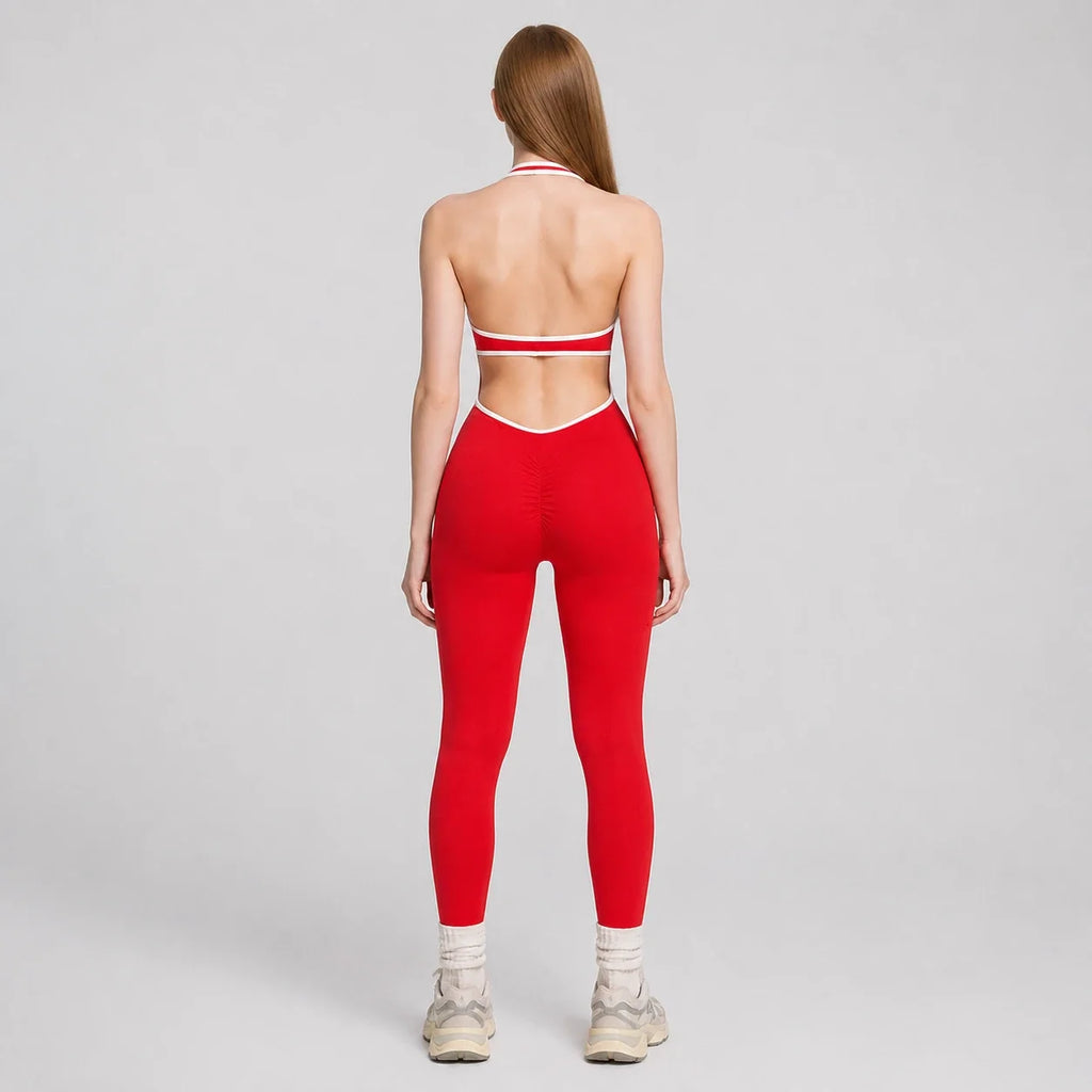 Contrast Trim Backless Active Jumpsuit WHD0606629