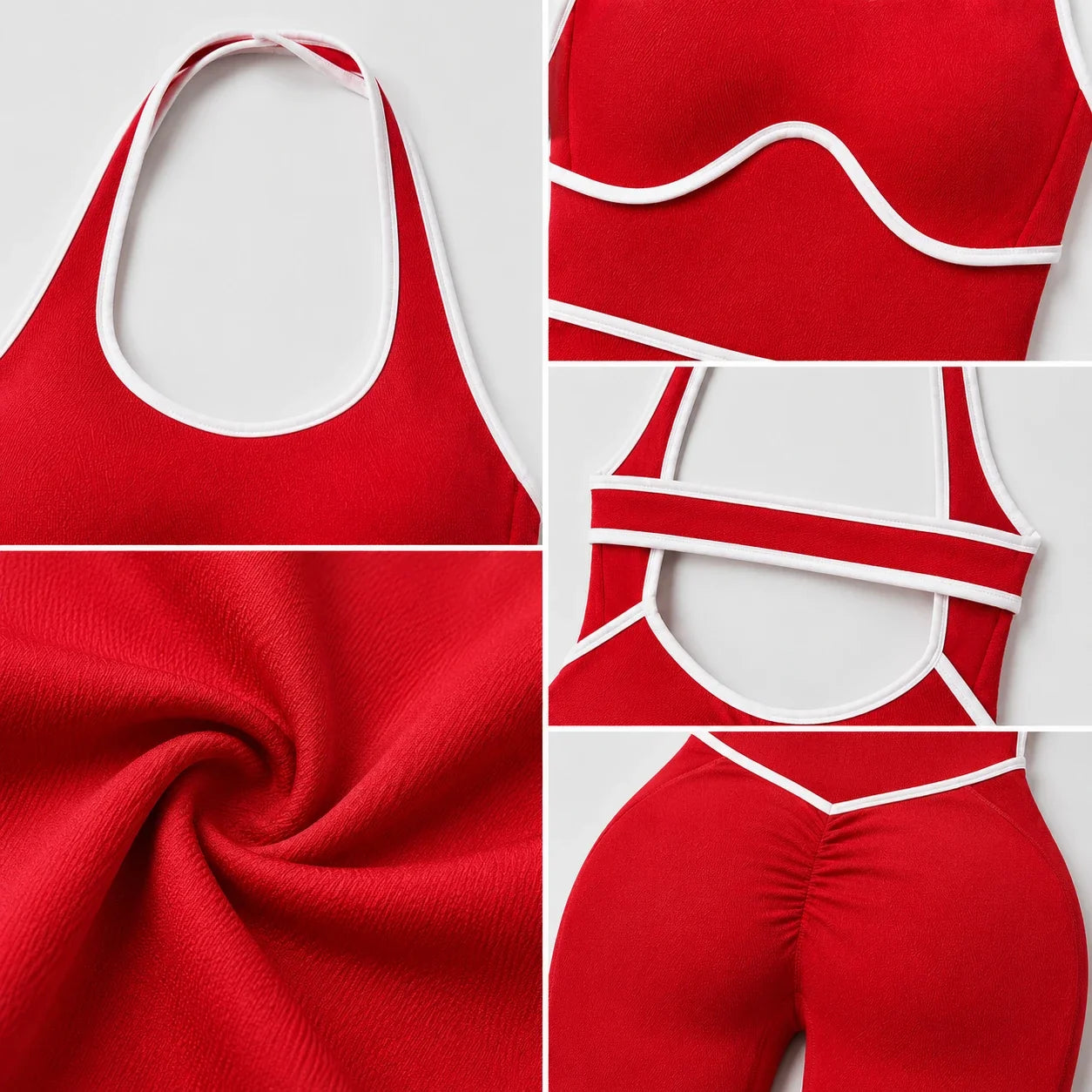 Contrast Trim Backless Active Jumpsuit WHD0606629