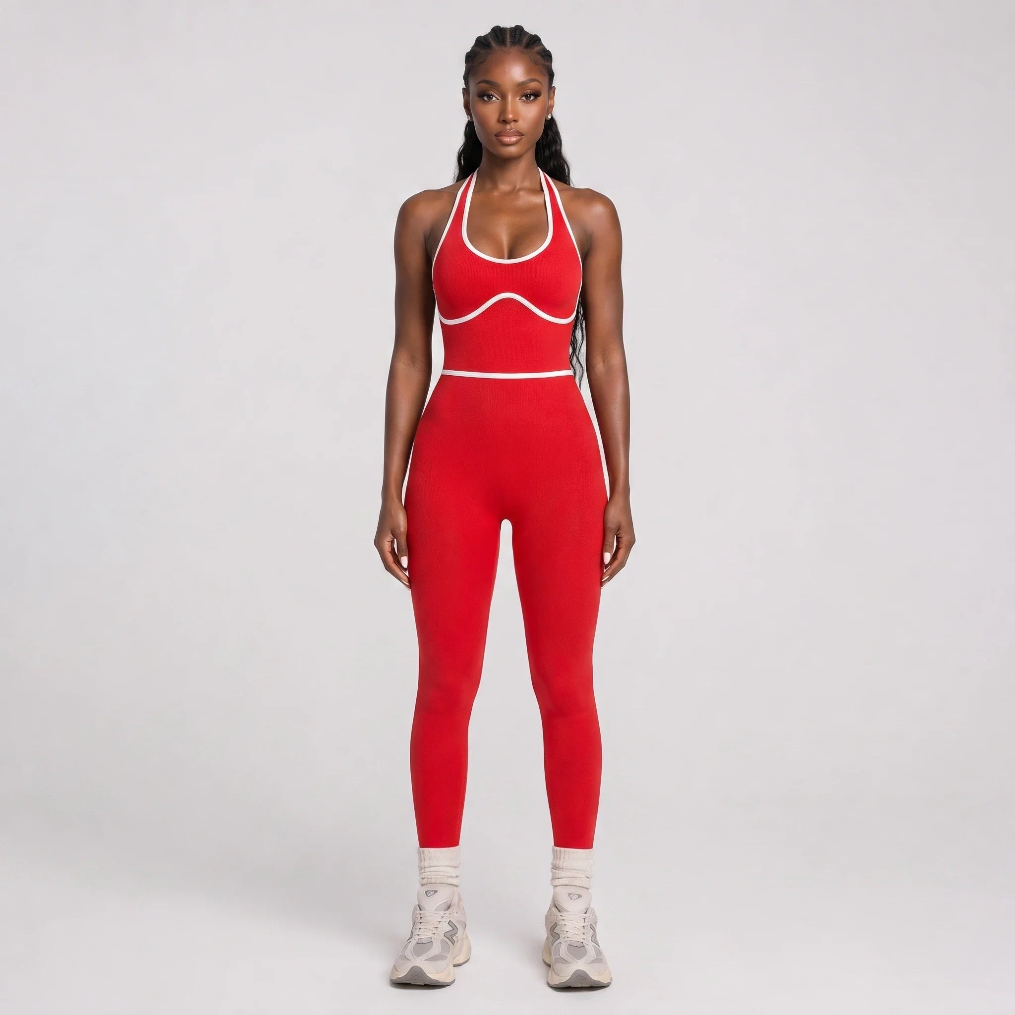 Contrast Trim Backless Active Jumpsuit WHD0606629